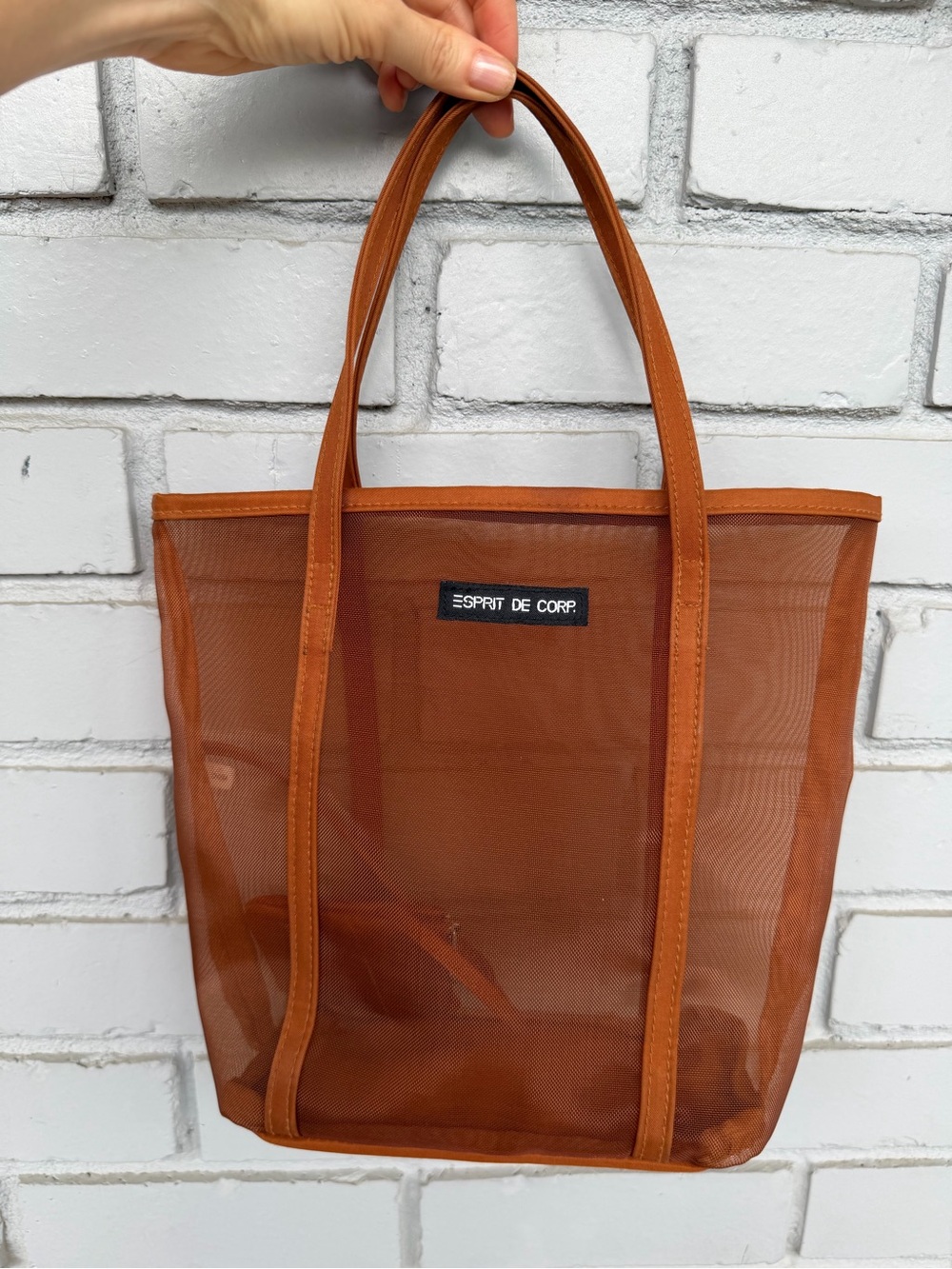 Esprit De Corp Brown Mesh Tote Bag Attached Zip Pouch Y2KSheerShopperBeachTravel